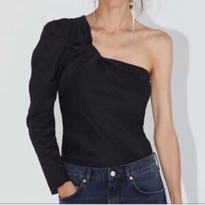 Zara Asymmetrical One Sleeve Top Women’s Sz XS Black